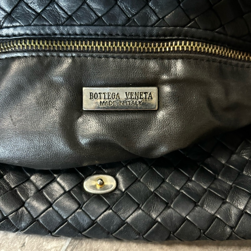 Vtg Bottega Veneta Intrecciato Drawstring Pouch Bag Blk Woven Leather Italy - Picture 11 of 16